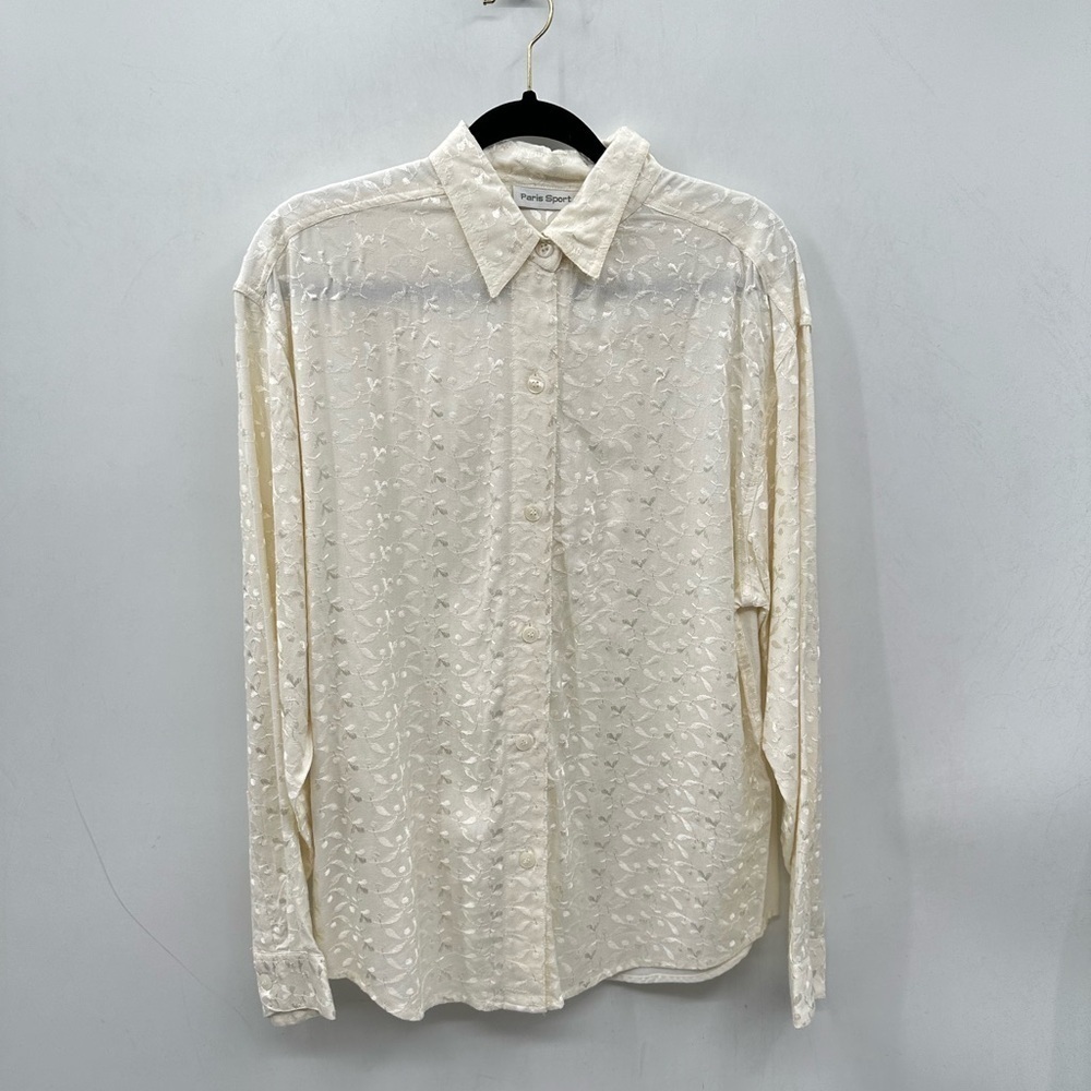 VINTAGE Y2K M cream embroidered floral woman long sleeve cottagecore boho blouse